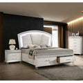 Luxurious Off White Upholstered Designer Bed Chest Nightstand 3Pc Bedroom Set