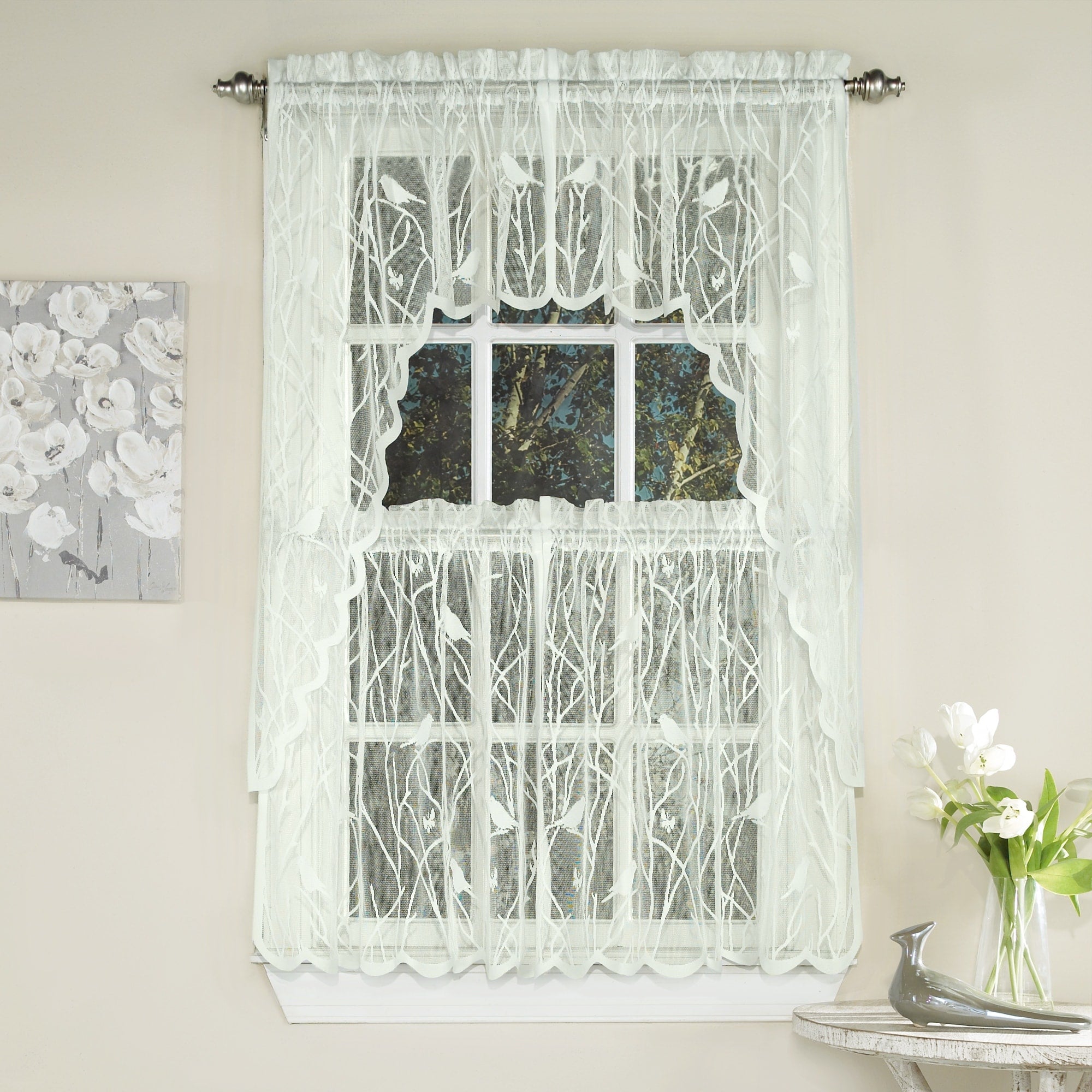 Luxurious Old World Style Lace Kitchen Curtains Tiers And Valances In Cream