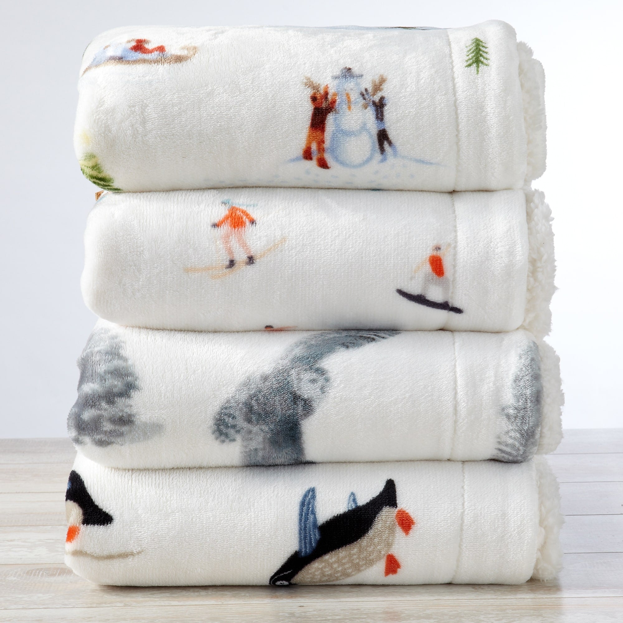 Great Bay Home Super Soft Fleece Sherpa Reversible Printed Throw Blanket Lodge Themed