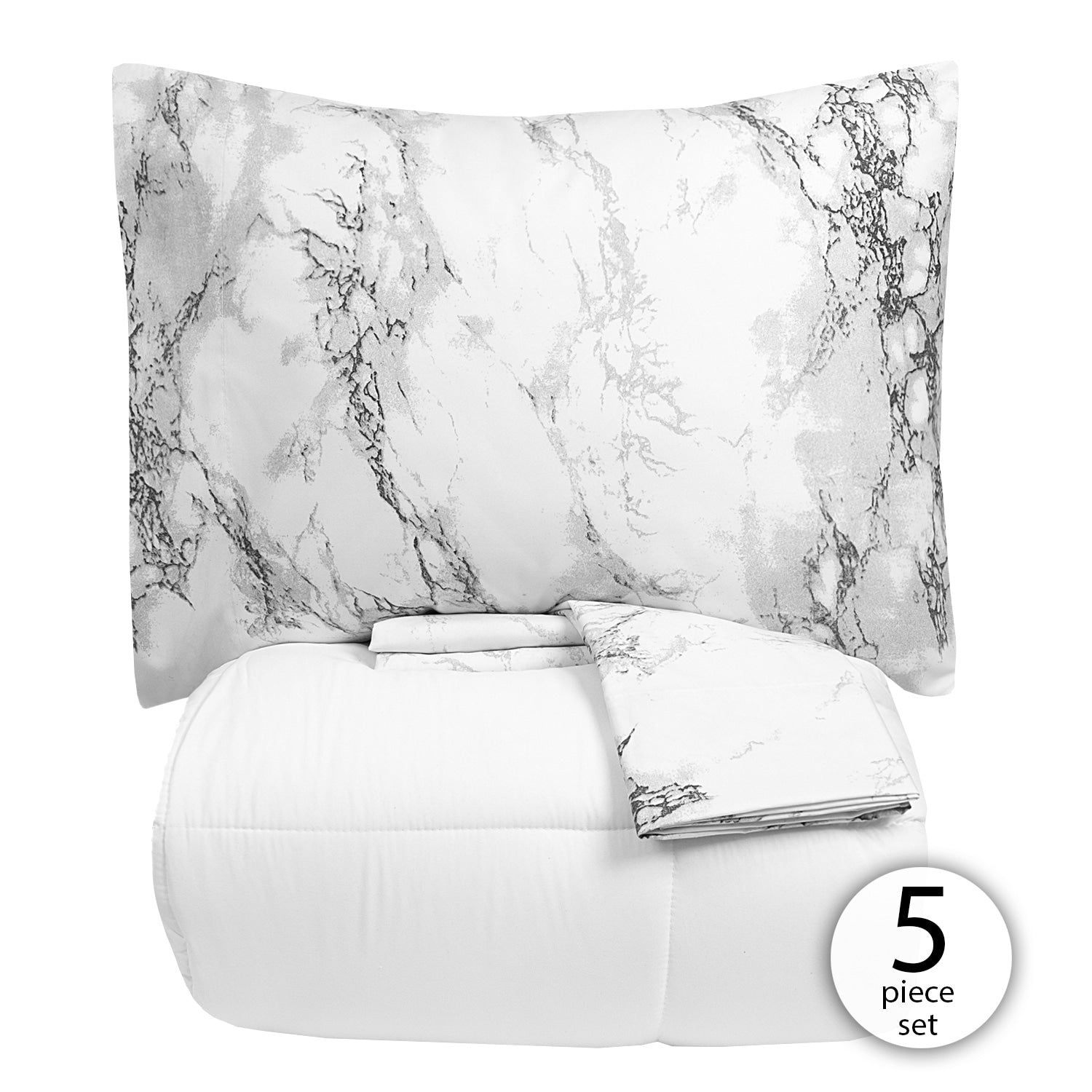 Porch Den Moro Luxury 5 Piece Bed In A Bag Comforter And Marble Print Sheet Set