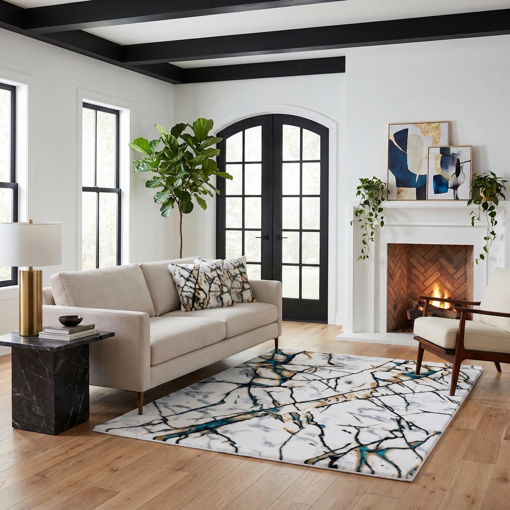 Luxury Collection White Blue 5X7 Area Rug 5 X 7