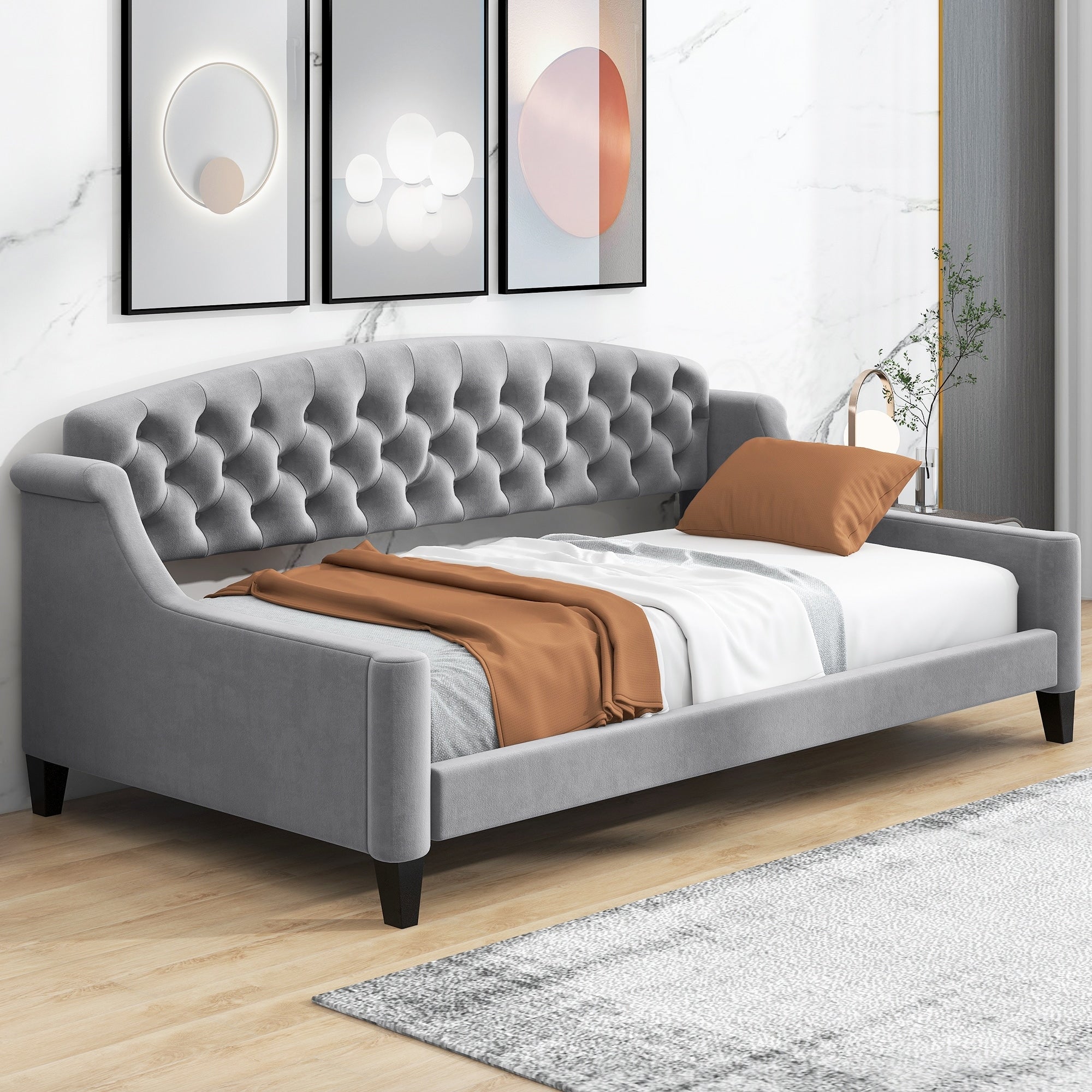 Luxury Daybed Platform Bed Frame With Wood Frame Wingback