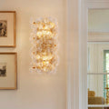 Luxury Gold 2 Light Wall Sconce With Clear Ribbed Glass Floral Shades