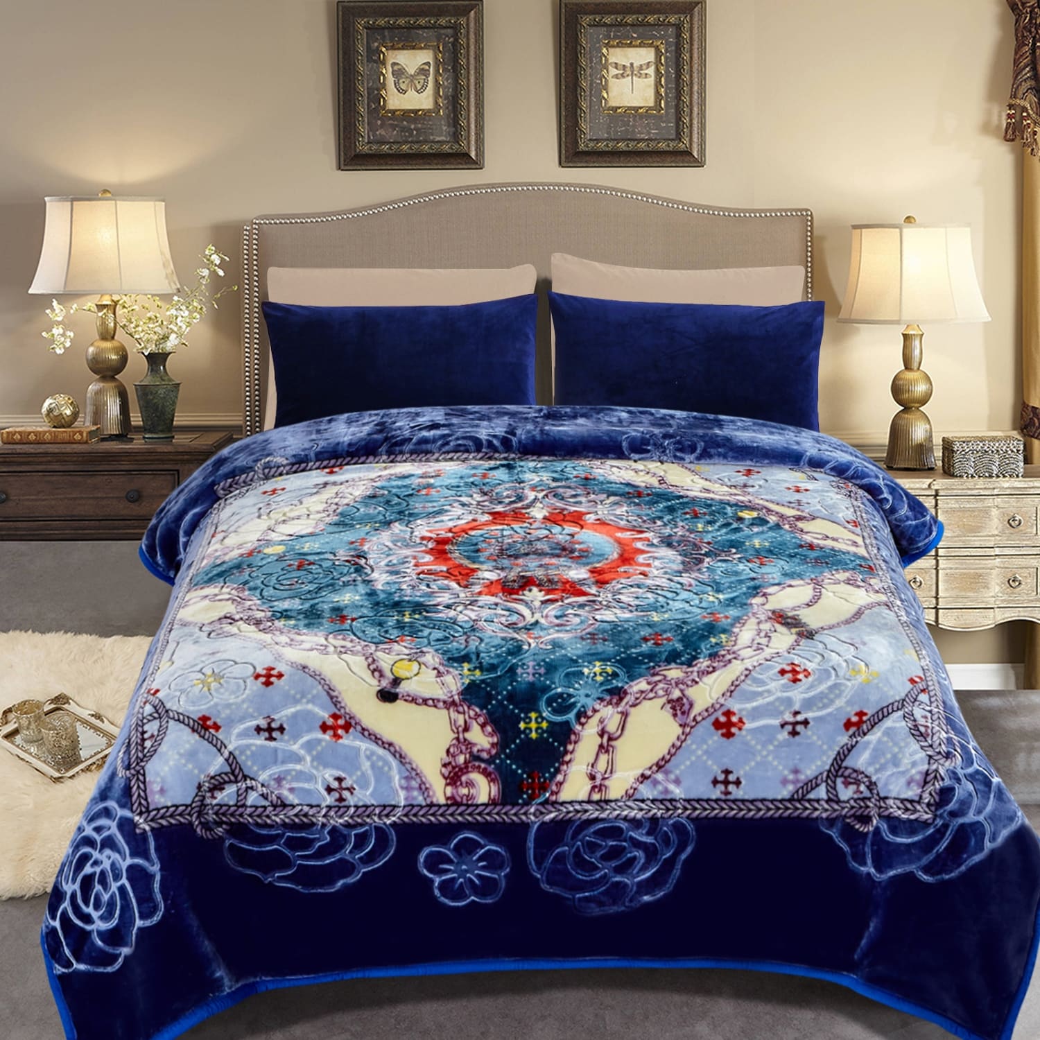 Luxury Heavy Thick Plush Blanket 2 Ply A B Disign For Winter 79 X91 9 Lbs