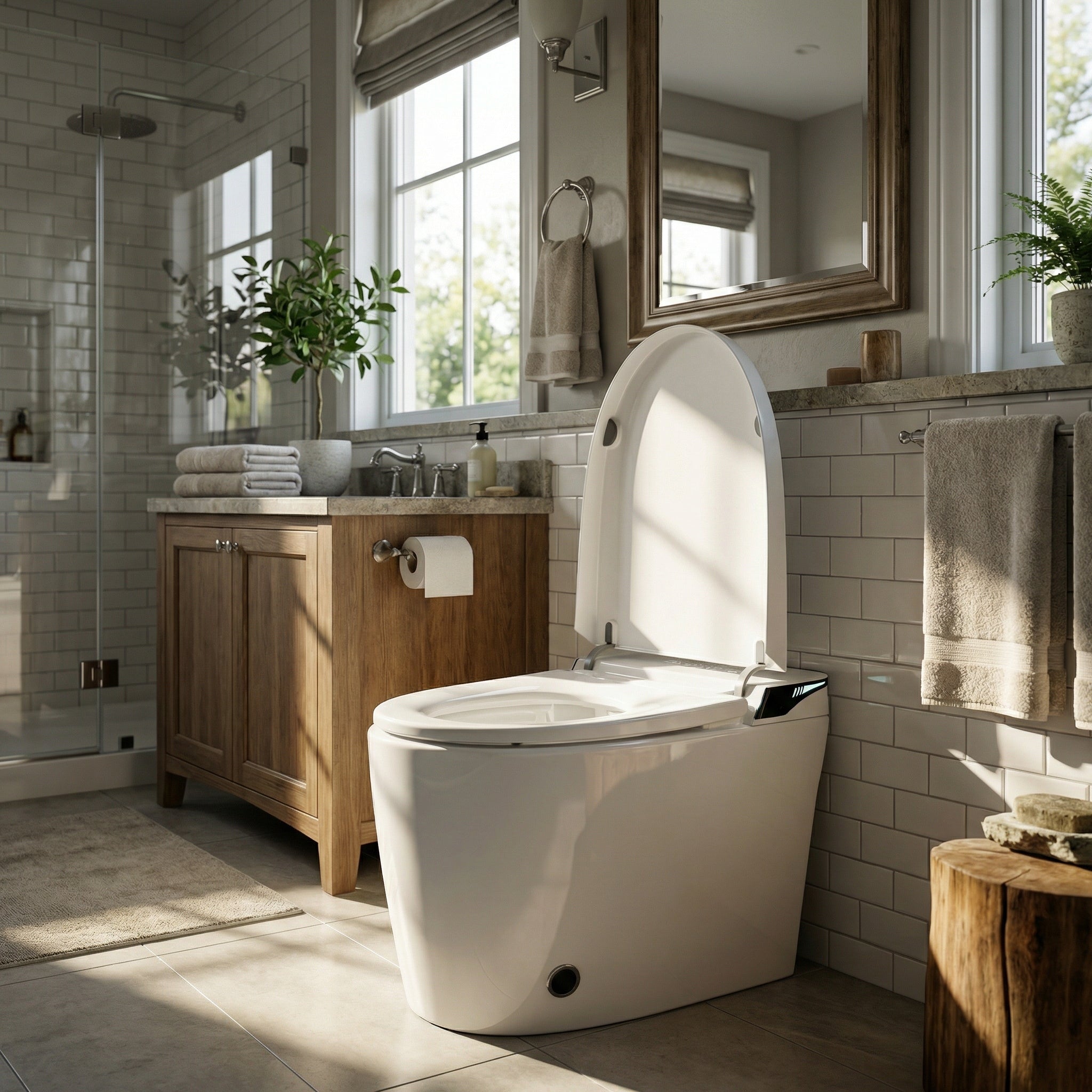 Luxury Smart Bidet Toilet With Automatic Open Close Integrated Intelligent One Piece Toilet With Heated Seat Warm Air Dry