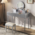 Luxury Vanity Desk With Round Mirror Height Adjustable
