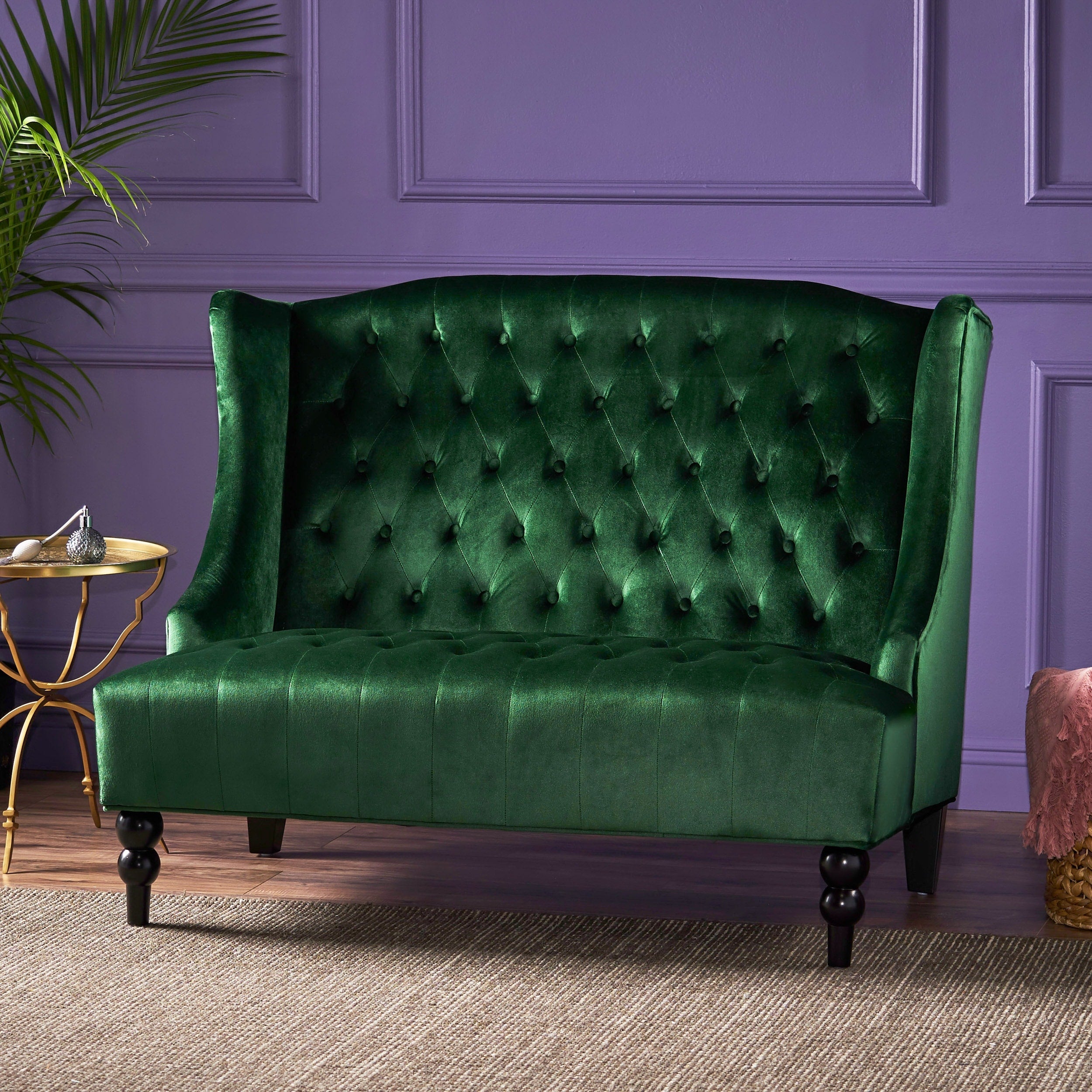 Luxury Velvet Emerald Loveseat With Button Tufted Upholstered Sofa Couch 2 Seater Settee With Wingback