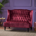 Luxury Velvet Loveseat With Button Tufted Upholstered Sofa Couch Wine Red 2 Seater Settee With Wingback