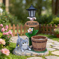 Lying Cat Solar Planter Outdoor Garden Statue Decor Weather Resistant