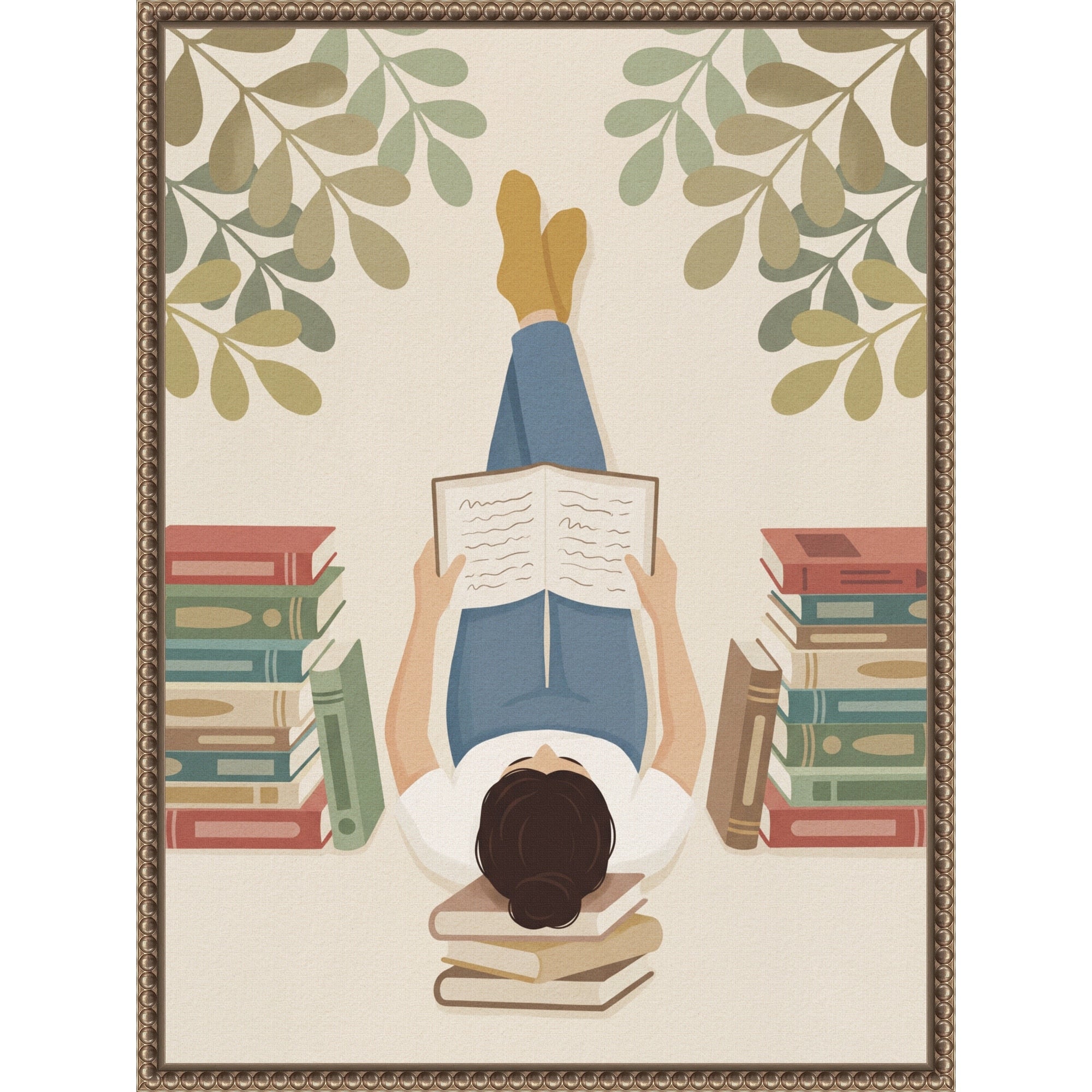 Lying On My Back Reading A Book By Andreas Magnusson Framed Canvas Wall Art