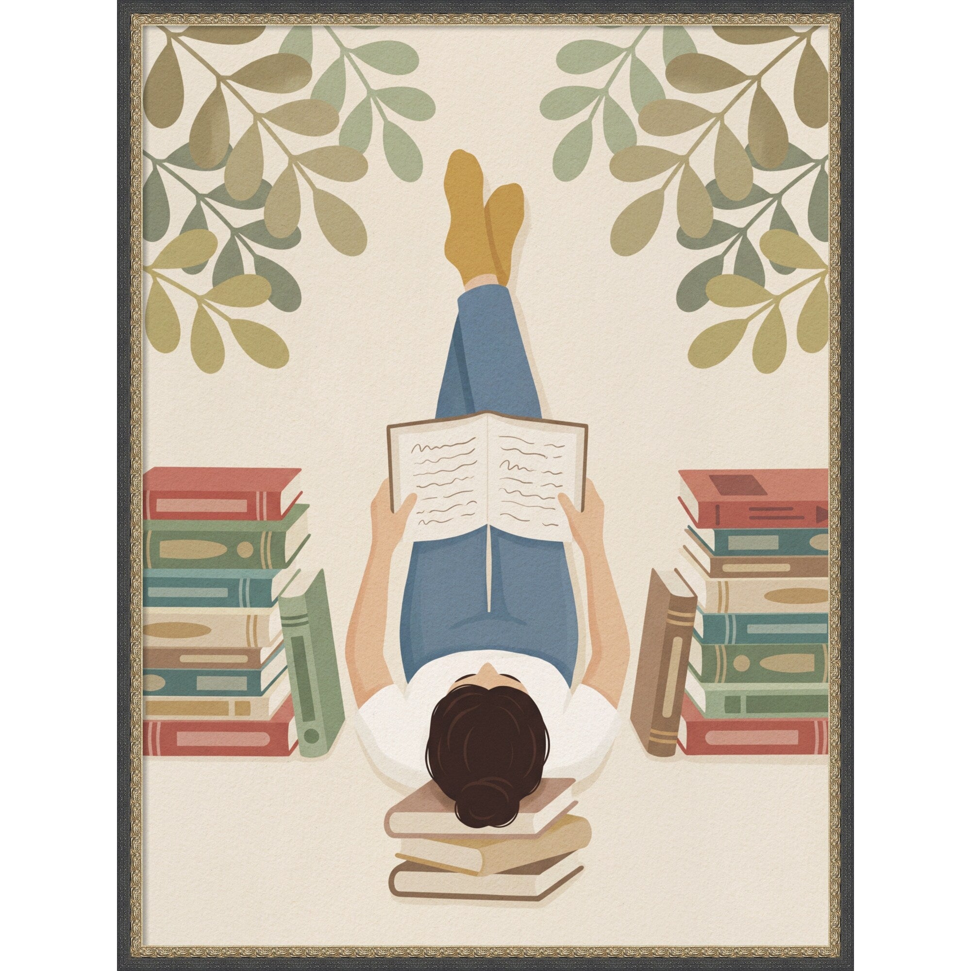 Lying On My Back Reading A Book By Andreas Magnusson Framed Mounted Canvas Wall Art Print