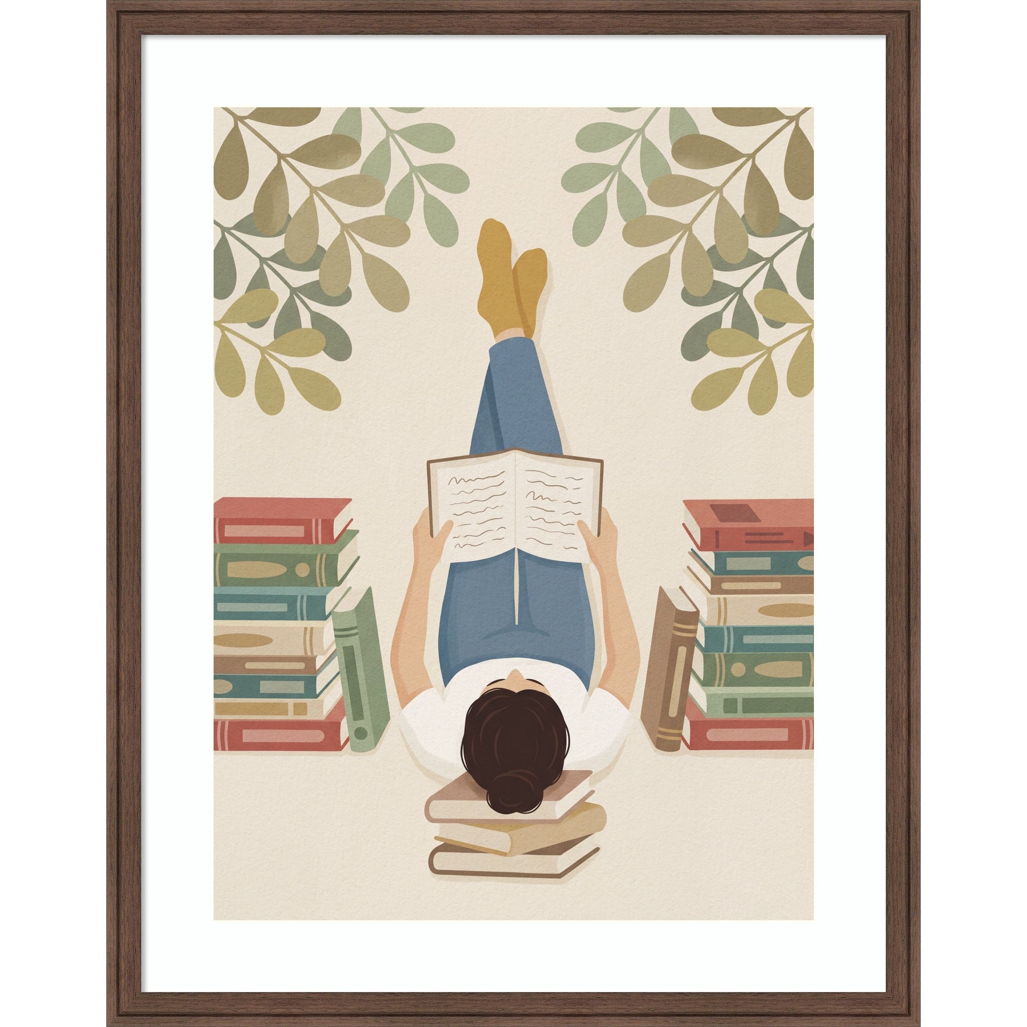 Lying On My Back Reading A Book By Andreas Magnusson Wood Framed Wall Art Print