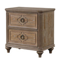 Lyla Nightstand W Usb 2 Drawers Rustic Oak Solid Wood Frame 30 Inch