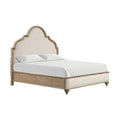 Lyla Queen Bed Scalloped Ivory Upholstery Rustic Oak Solid Wood