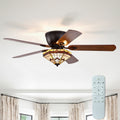 Lymelyn 52 Inch Flushmount Lighted Ceiling Fan Ivory Geometric Tiffany Glass Lamp Black Finish