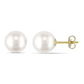 Miadora 10K Yellow Gold White Cultured Freshwater Pearl Stud Earrings 8 8.5 Mm