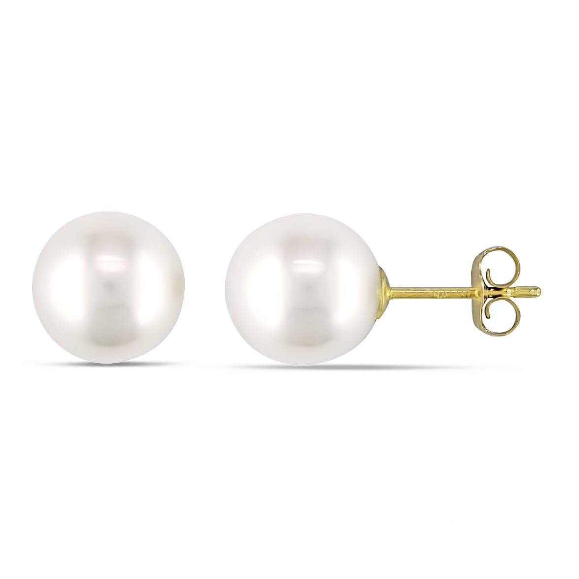 Miadora 10K Yellow Gold White Cultured Freshwater Pearl Stud Earrings 8 8.5 Mm