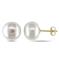 Miadora 10K Yellow Gold White Cultured Freshwater Pearl Stud Earrings 9 10Mm