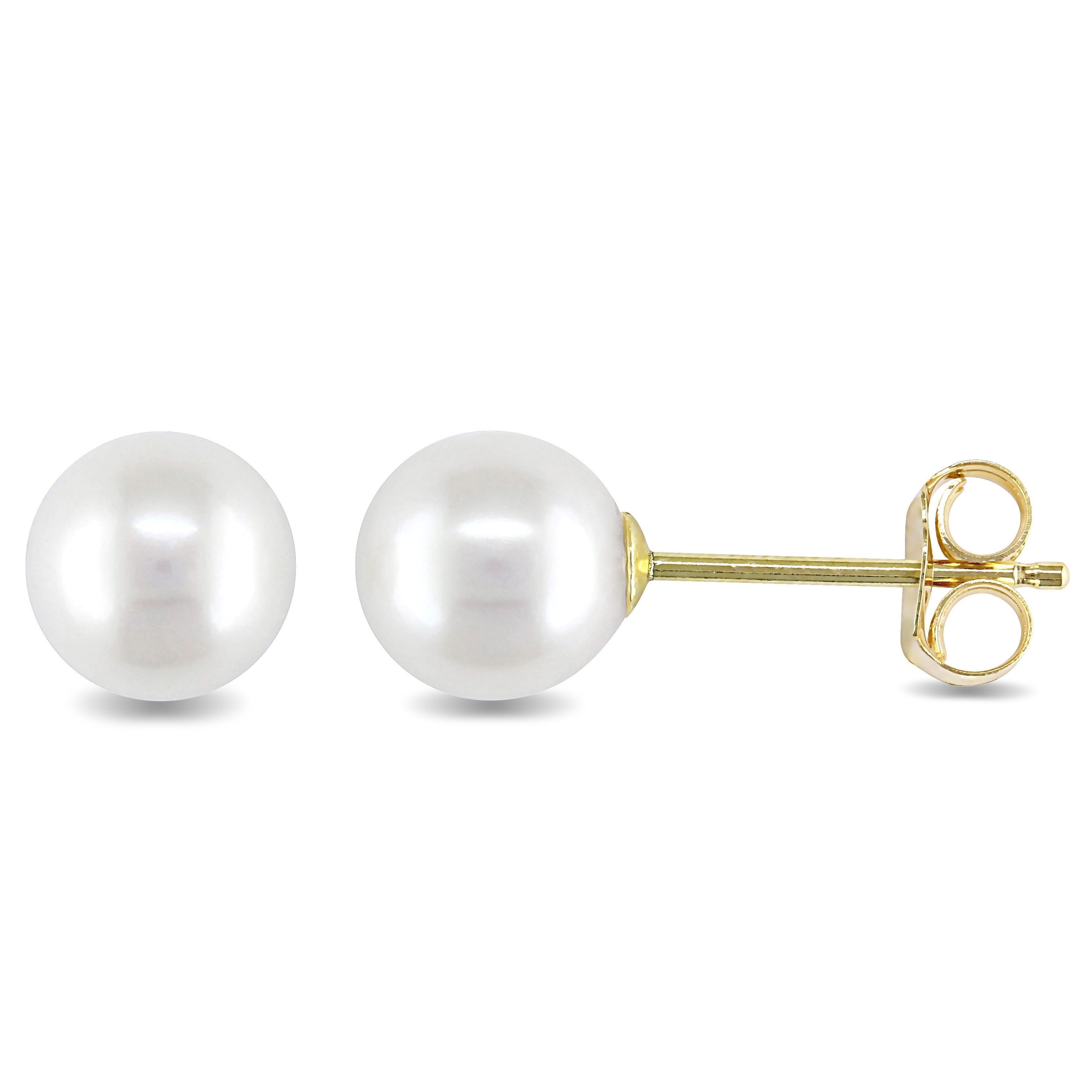 Miadora 14K Yellow Gold Cultured Freshwater Pearl Stud Earrings 6 6.5 Mm