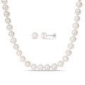 Miadora Silvertone Cultured Freshwater Pearl Necklace And Stud Earrings Two Piece Set 8 10Mm