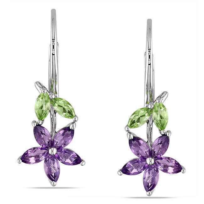 Miadora Sterling Silver 1 4 5Ct Tgw Peridot And Amethyst Leverback Earrings