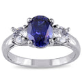 Miadora Sterling Silver Created Blue And White Sapphire 3 Stone Engagement Ring