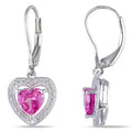 Miadora Sterling Silver Created Pink Sapphire And Diamond Heart Earrings