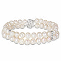 Miadora Sterling Silver Cultured Freshwater Pearl Two Strand Bracelet 6.5 7 Mm