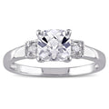 Miadora Sterling Silver Cushion Cut Created White Sapphire And Diamond Ring