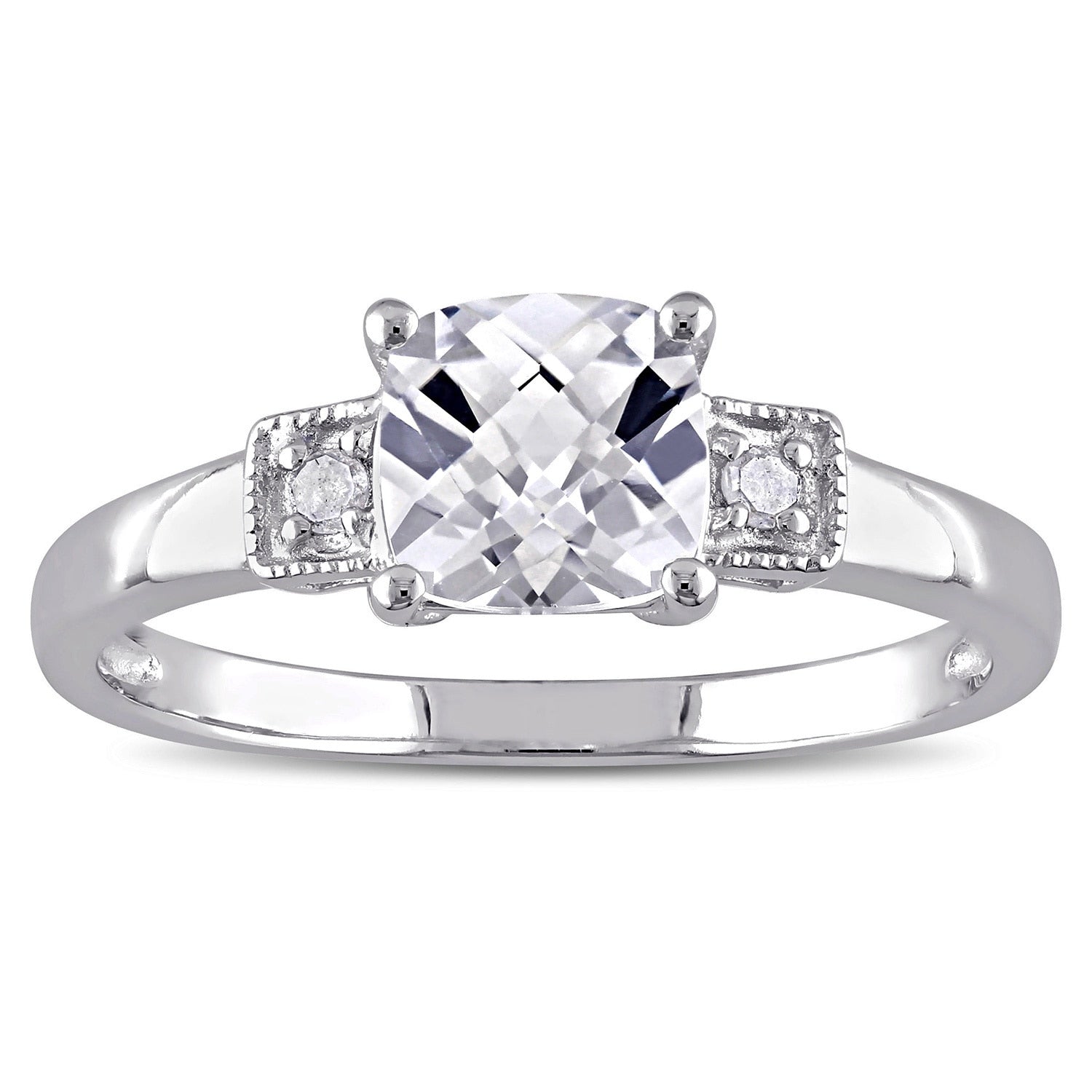 Miadora Sterling Silver Cushion Cut Created White Sapphire And Diamond Ring
