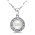 Miadora Sterling Silver Freshwater White Pearl And Diamond Necklace 7 7.5