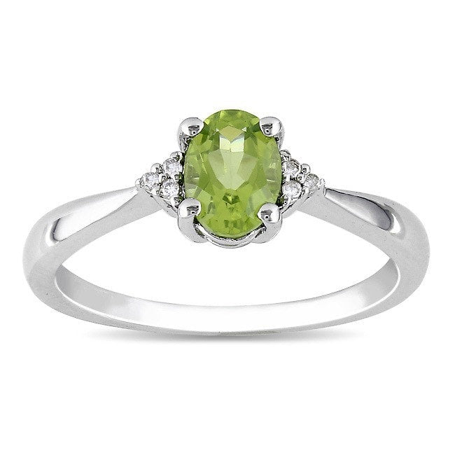 Miadora Sterling Silver Oval Peridot And Diamond Accented Ring