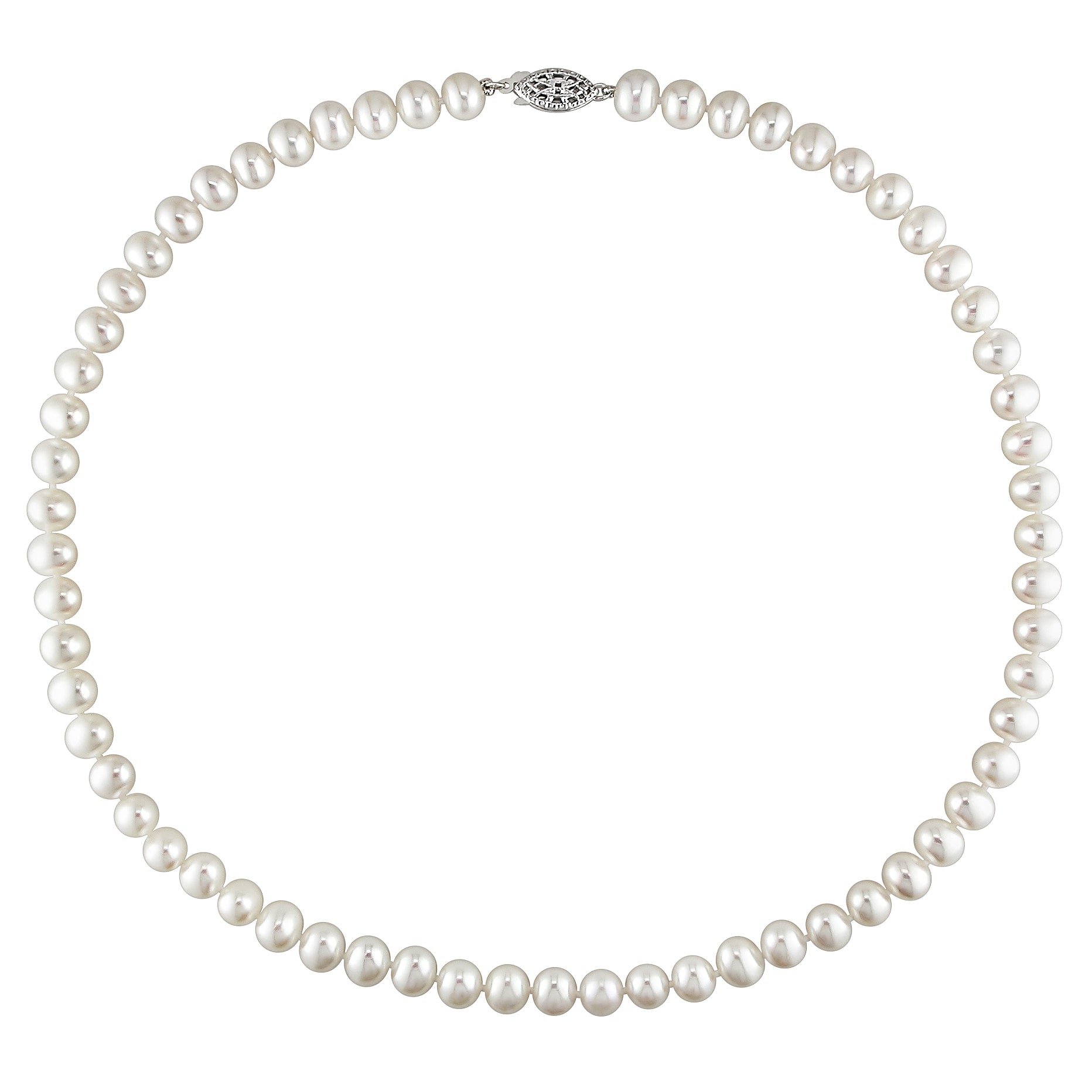 Miadora Sterling Silver White Cultured Freshwater Pearl Necklace 6.5 7 Mm