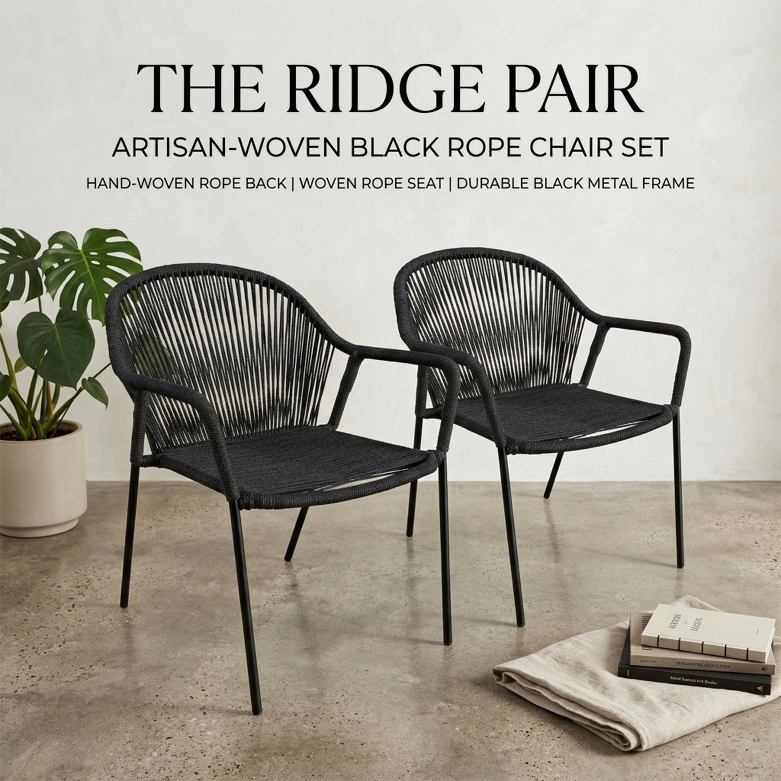 M4H Ridge Charcoal Grey Rope Outdoor Arm Chair Stackable 2 Piece