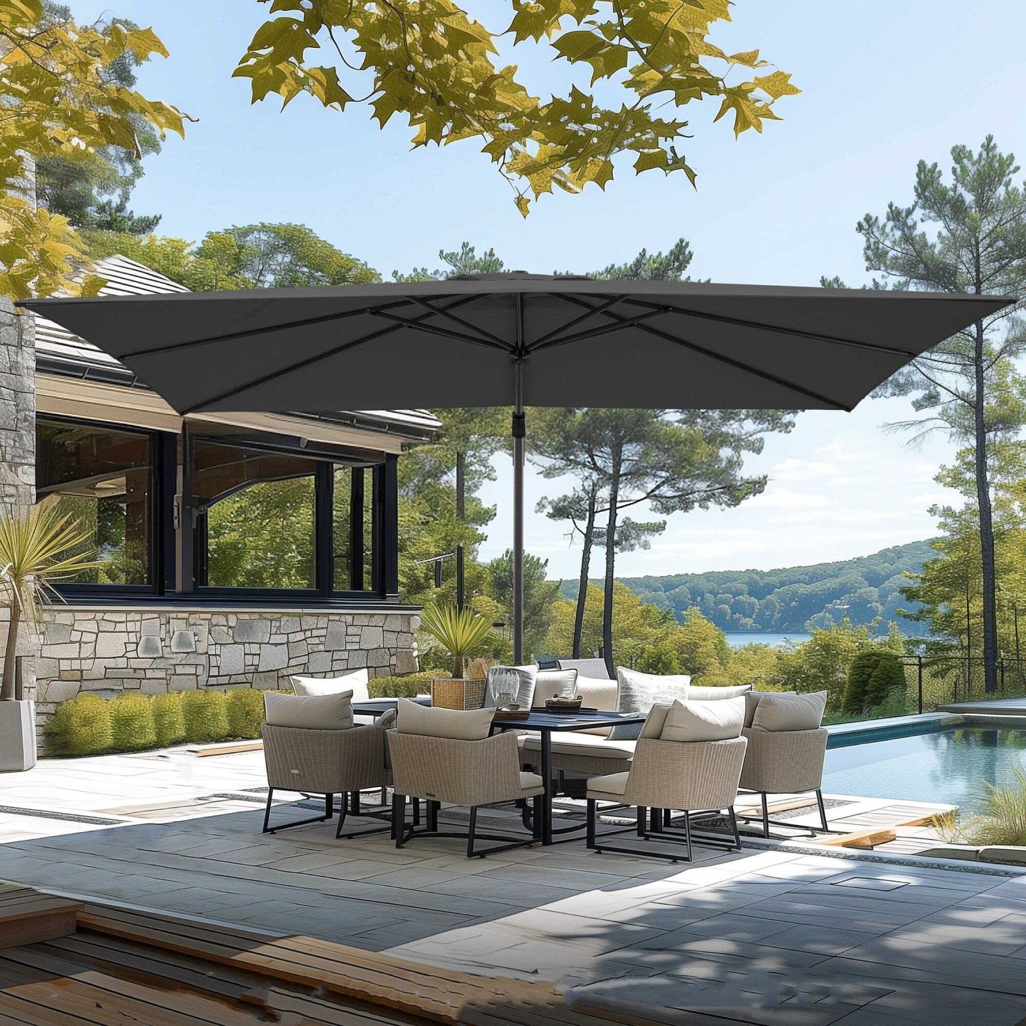 Phi Villa 10Ft Offset Hanging 32 Pcs Led Lights Solar Patio Umbrella