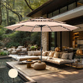 Phi Villa 10Ft 3 Tier Auto Tilt Patio Umbrella Outdoor Double Vented Umbrella Orange Red
