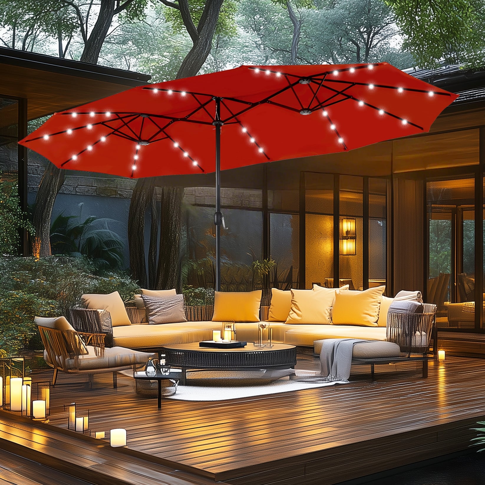 Phi Villa 15Ft Patio Umbrella Double Sided Outdoor Market Extra Large Umbrella With Crank Umbrella Base Included