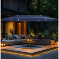 Maison Arts 15Ft 2 Tier Large Patio Umbrella With Solar Lights Double Sided Outdoor Market Umbrellas With Base Included
