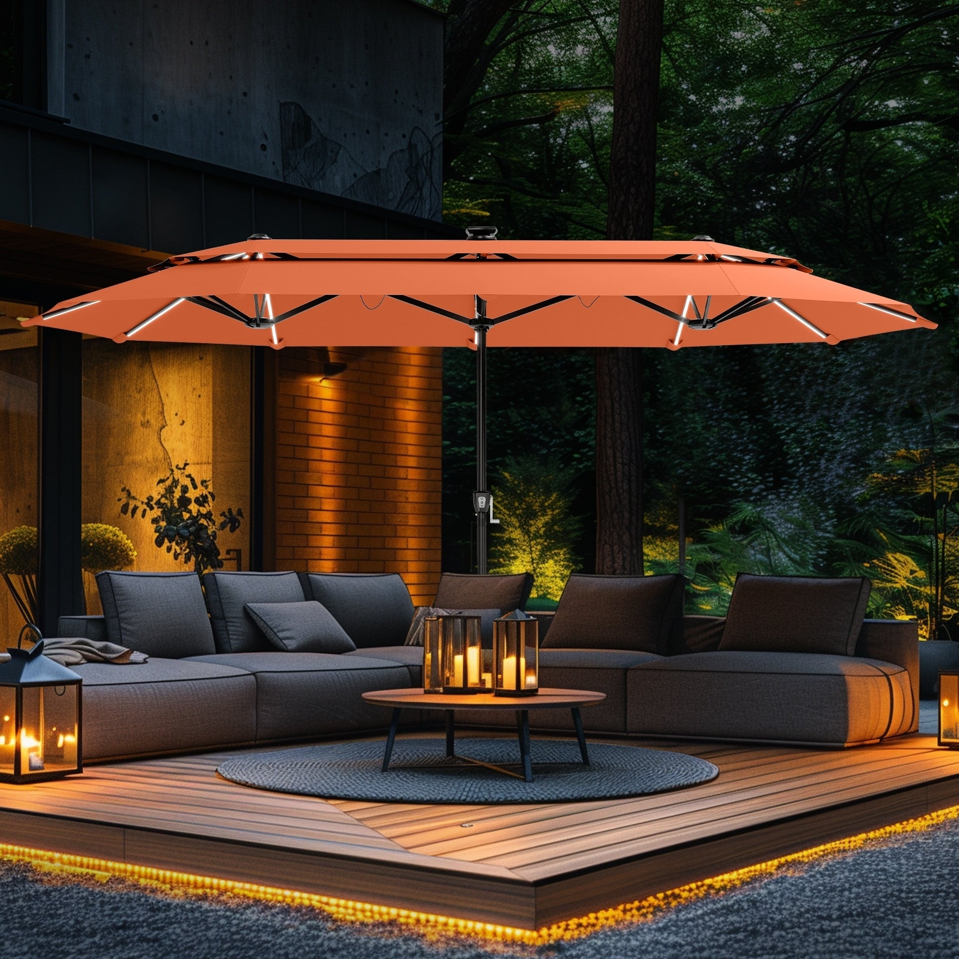 Phi Villa 13Ft Outdoor Market Umbrella Double Sided Twin Large Patio Umbrella With Crank Navy Blue