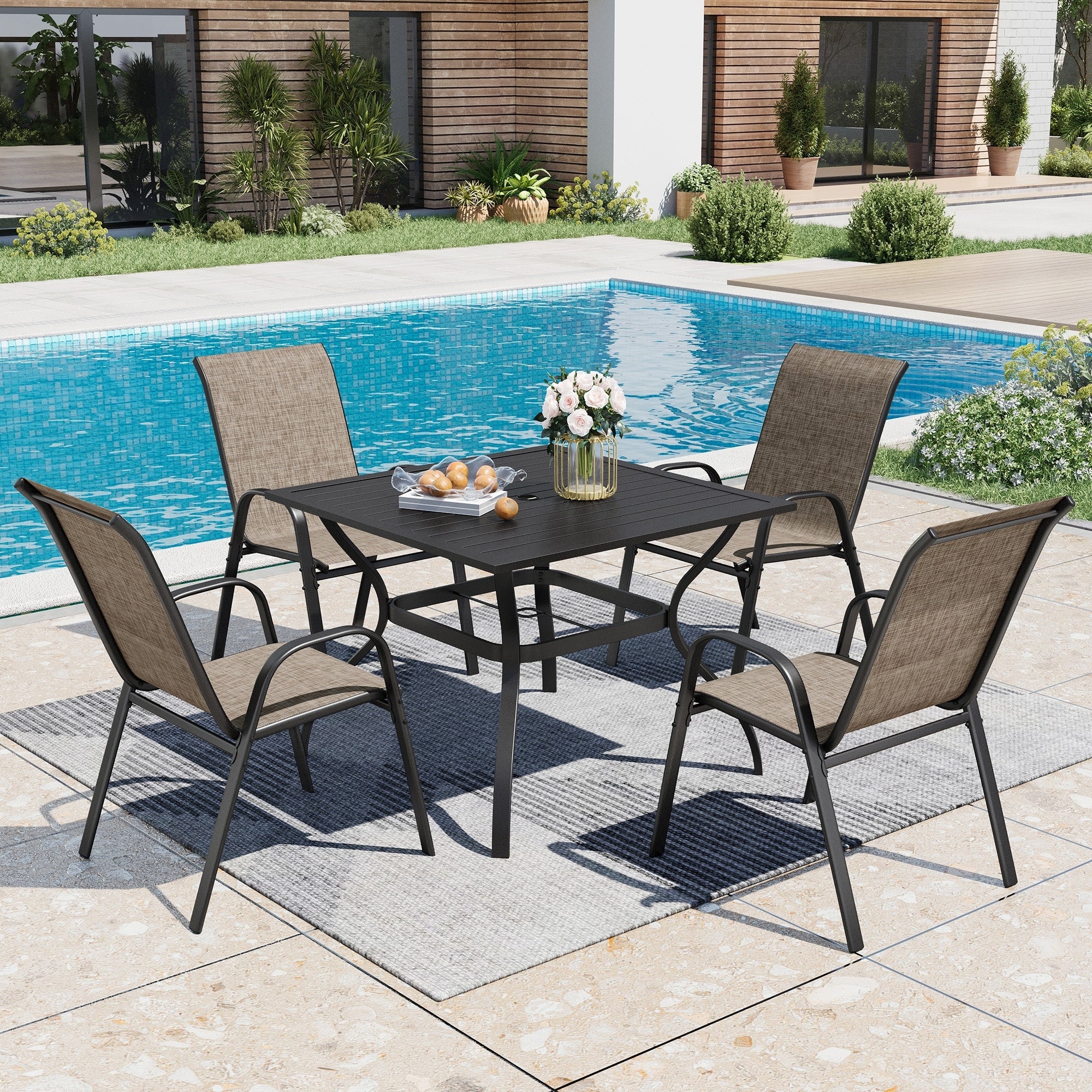 Maison Arts 5 7 9 Piece Outdoor Dining Set With Textilene Stackable Dining Chairs And Metal Table