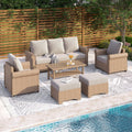 Maison Arts 6 Piece Luxury Wicker Patio Conversation Sofa Set With Curved Armrests With Cushions For Lawn Backyard Deck