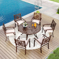 Maison Arts 7 Piece Cast Aluminum Patio Dining Set With Round Dining Table 6 Dining Chairs
