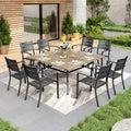 Maison Arts 9 Pieces Outdoor Patio Dining Set For 8 Metal Steel Table With Umbrella Hole Stackable Chairs