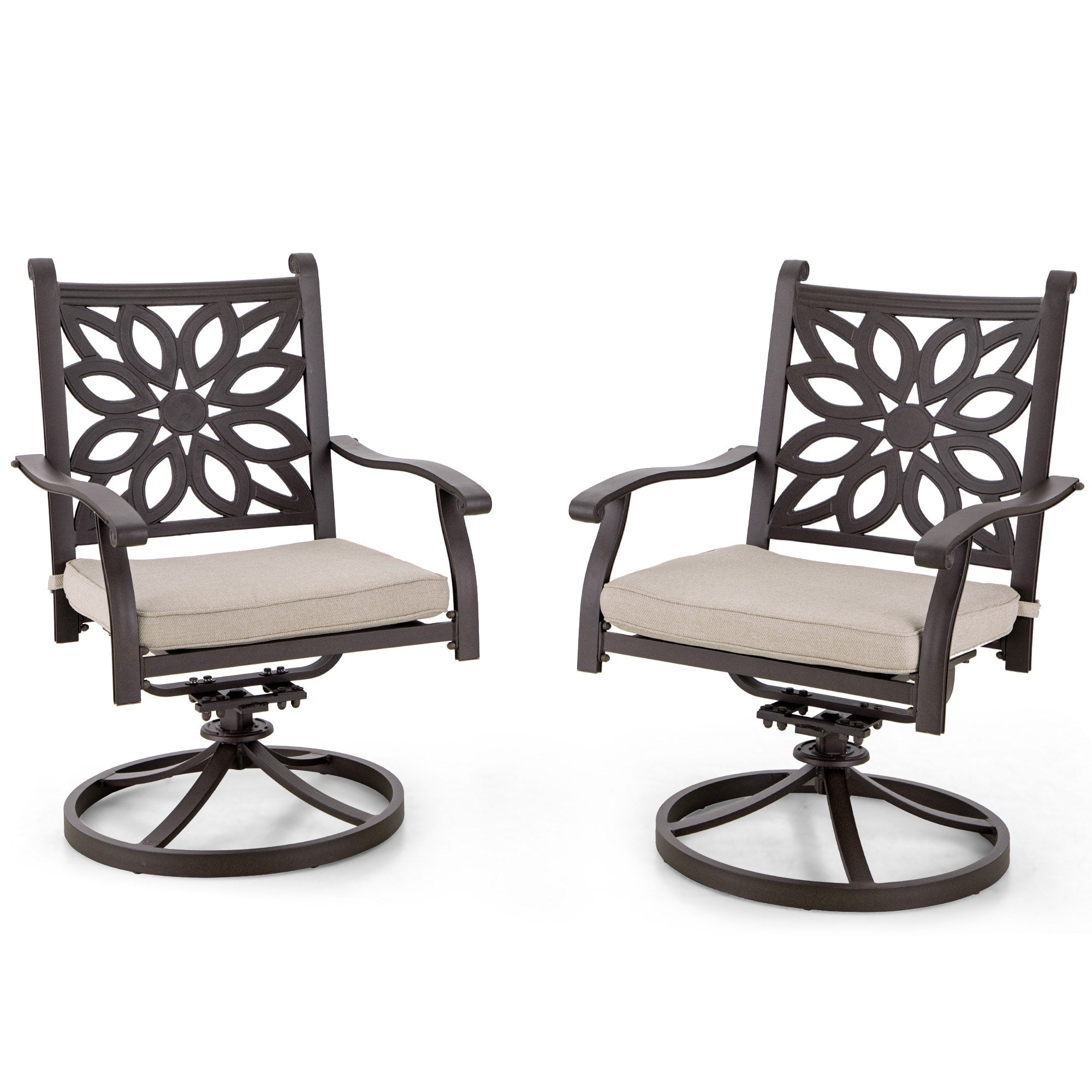 Phi Villa Cast Aluminum Extra Wide Rocker Swivel Chairs Outdoor Patio Bistro Dining Chair With Cushion Set Of 2