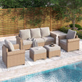 Maison Arts Luxury Wicker Patio Conversation Sofa Set With Curved Armrests With Cushions