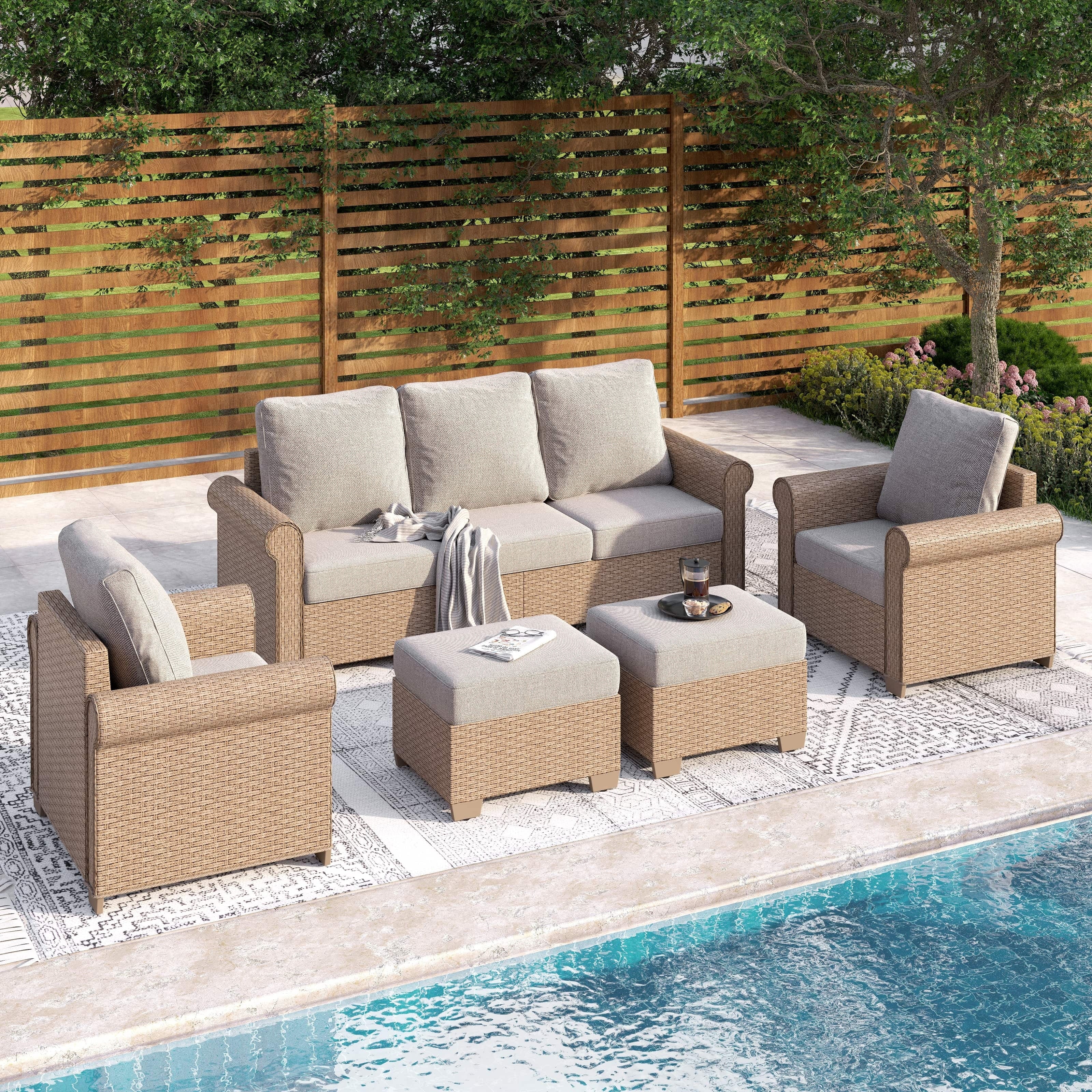 Maison Arts Luxury Wicker Patio Conversation Sofa Set With Curved Armrests With Cushions