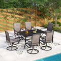Mfstudio Outdoor Dining Set 6 Patio Swivel Chairs Padded Sling Fabric And 60 X 38 Rectangule Dining Table With Umbrella Hole