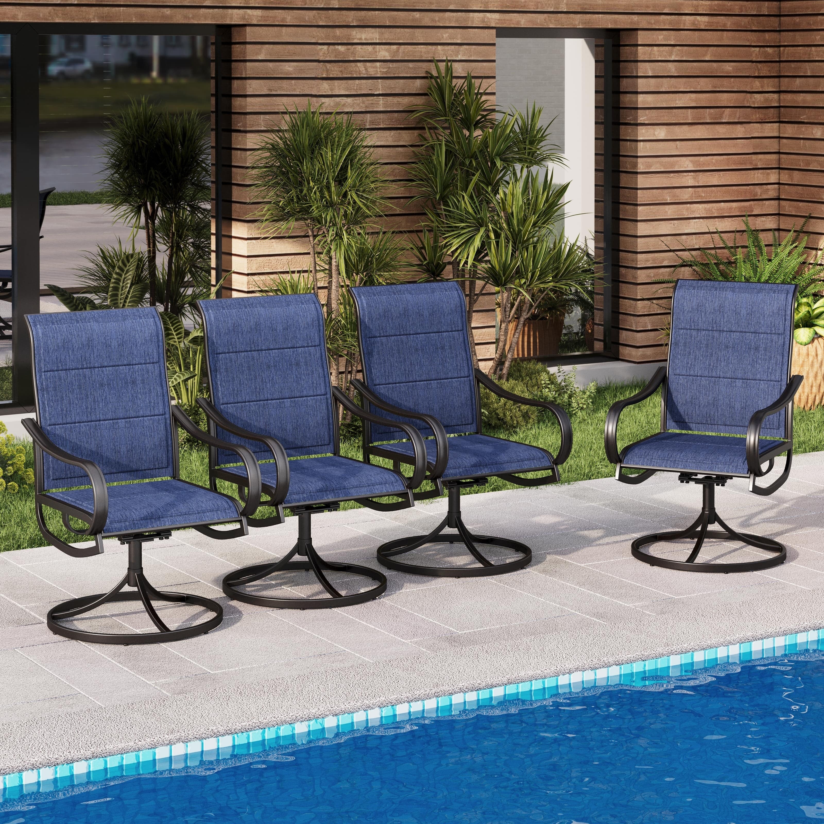 Mfstudio Patio Swivel Dining Chairs Set Of 4 Metal Chairs For Kitchen Garden With Textilene Padded Sling Fabric