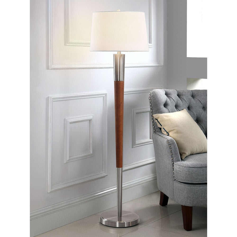 Hometrend Manhattan Brushed Nickel Walnut Finish Wood 62.5 Inch H Floor Lamp