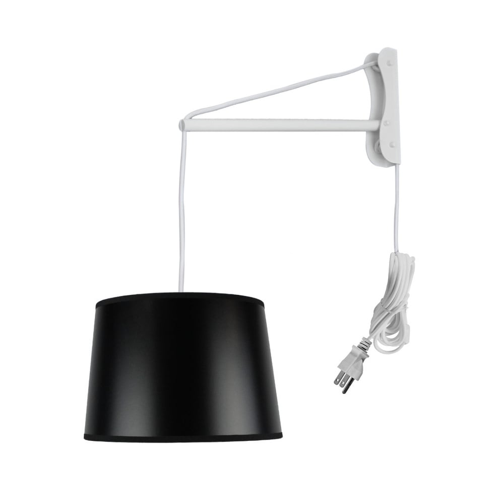 Mast Plug In Wall Mount Pendant 1 Light White Cord Arm Black Shallow Drum Shade 10X12X08